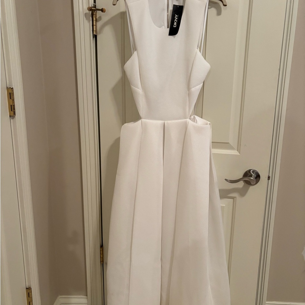 DKNY White Textured Cutout Midi Dress NWT